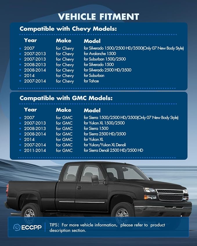 ECCPP Towing Mirrors Replacement fit for 2007-2013 for Chevy for GMC for Silverado for Sierra (Just 07 New-Body Style) Power Heated Side Pair Mirrors