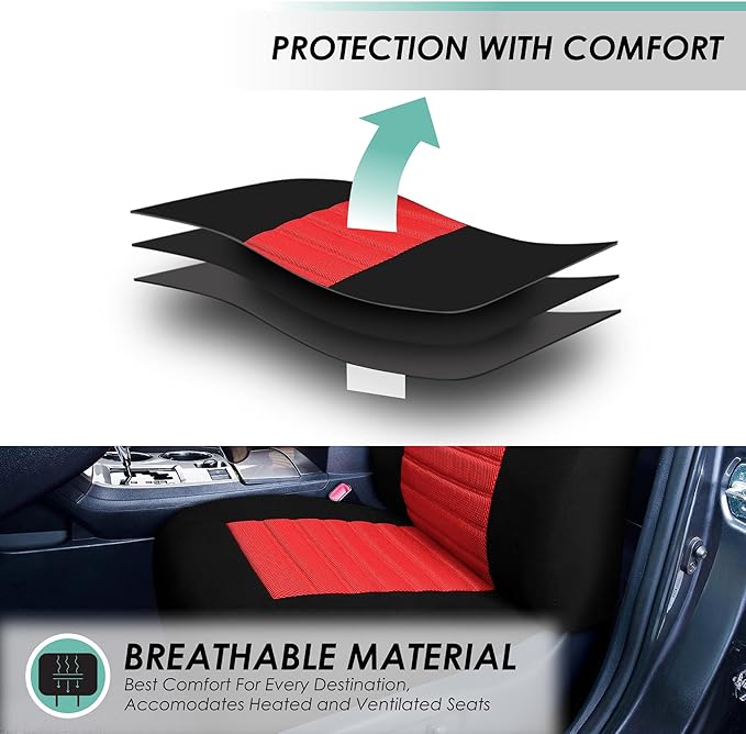 FH Group Automotive Car Seat Covers Front Set Premium 3D Air Mesh Front Seat Covers, Airbag Compatible Universal Fit Interior Accessories for Cars Trucks and SUVs - Red