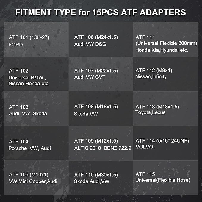 JIFETOR Transmission Fluid Refill Pump ATF Transfer Tool Kit, Manual Gearbox Oil Filler Set with 7.5L Oil Filling Can Dispenser 15PCS ATF Adapters Compatible with Ford Audi Mercedes Benz VW BMW
