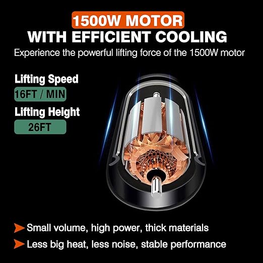 3 in 1 Electric Hoist Winch,1100LB 1500W Portable Power Winch Crane,110V/120V Electric Winch Crane with Manual Wire Wireless Remote Control,26FT Lifting Height,for Towing,Warehouse,Factories