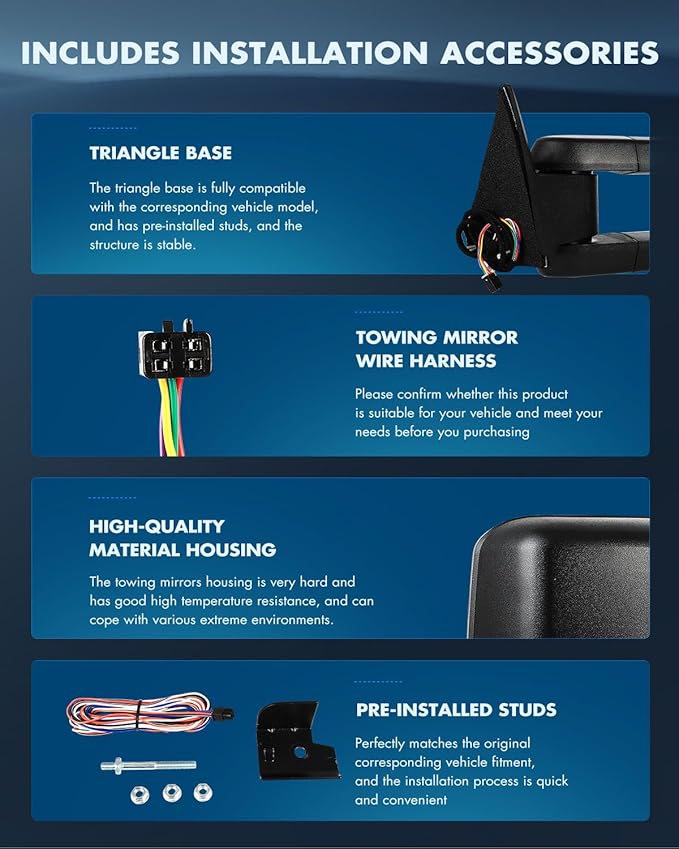 ECCPP Towing Mirrors Fit For 1988-1998 For Chevrolet C/K Pickup For Suburban For GMC C/K Pickup For Suburban With Power Heated Turn Signal Light Switchback Light On Cover Back Up lamp Black