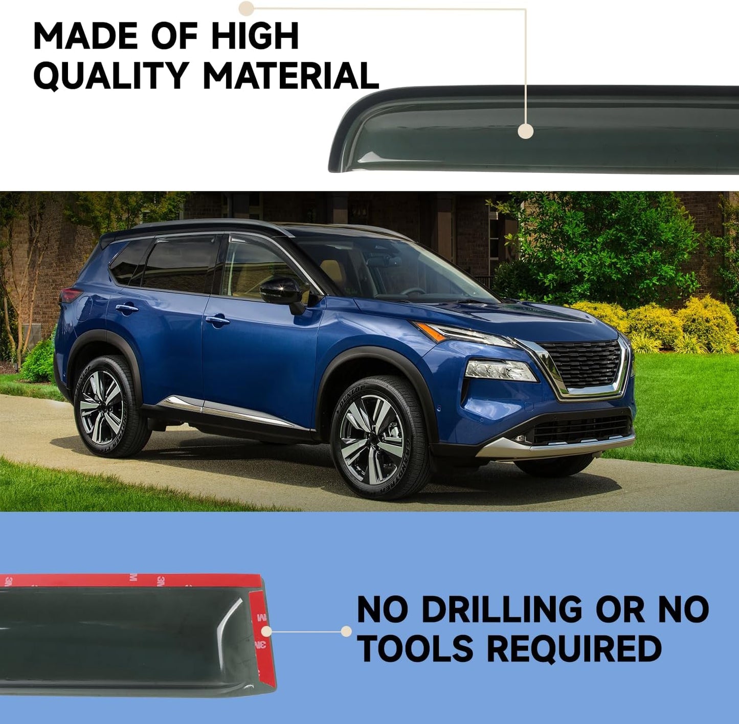 Window Rain Guards Fit for 2021-2025 Nissan Rogue S, SV, SL, Platinum, 4-Piece Acrylic Set with 3M Tape 2.5mm Thick Highway Wind Noise Reduction Exterior Car Accessories 2022 2023 2024