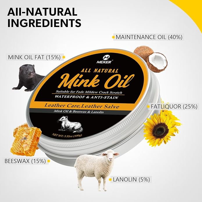 MEKER Mink Oil for Leather Boots, Leather Conditioner and Cleaner 3.52 oz-All-Natural Waterproof Soften and Restore Shoes