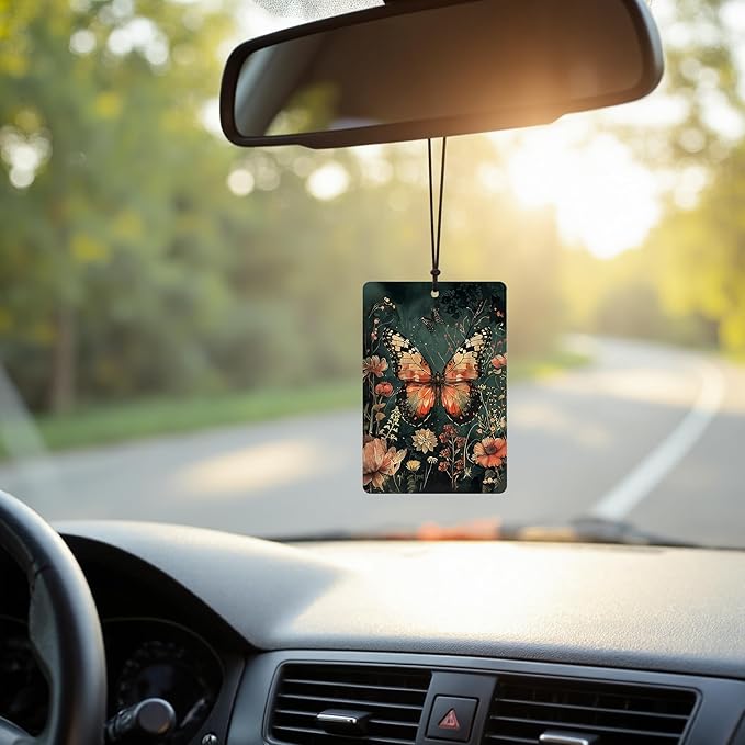 Vintage Dark Floral Witchy Moth Moon Butterfly Car Air Freshener 3 Pcs, Dark Cottagecore Botanical Hanging Air Freshener for Cars Closet Drawer Books, Gothic Flower Car Accessories for Women