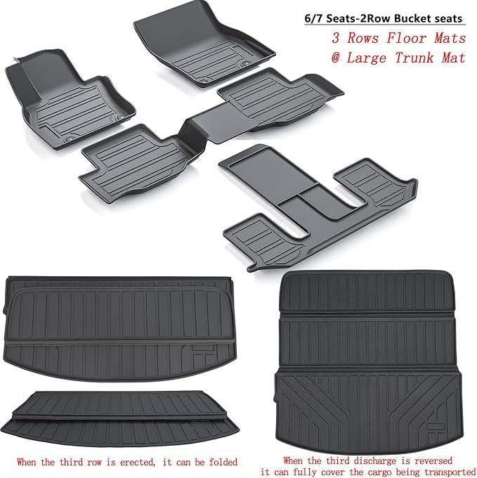 Floor Mats & Cargo Liners for 2024 2025 Mazda CX-90 PHEV 6&7 Seats-2 Row Bucket seat（Not Suitable for 8 Seats） TPE All Weather Protection 3 Rows Car Floor Liners & Trunk mat for CX90