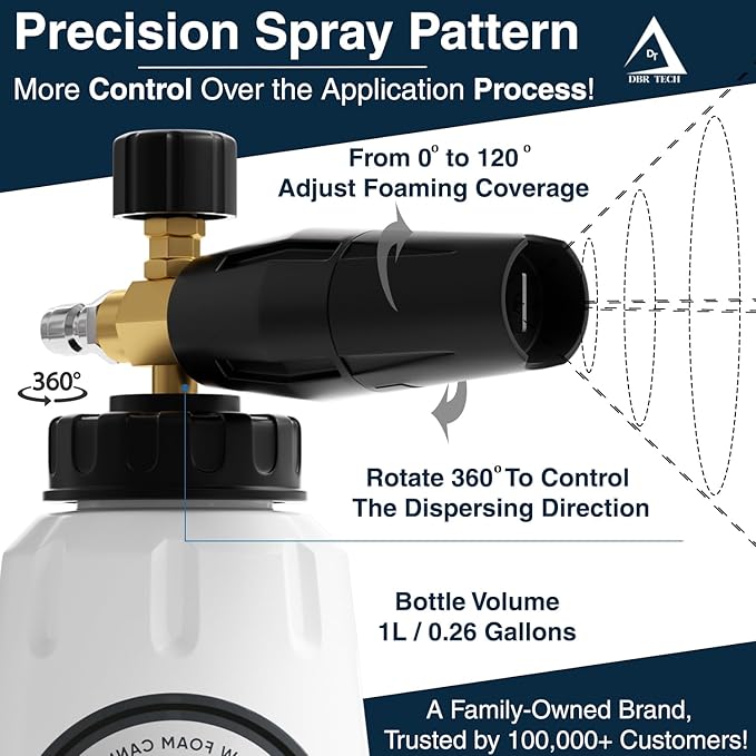 Foam Cannon for Pressure Washer, 1.1mm Orifice, 1000-4000 PSI, 1/4 Inch Quick Connector, Wide Neck and Adjustable Spray, Heavy Duty Car Snow Foam Blaster for Superior Foaming & Deep Clean, Black