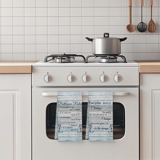 Funny Bathroom Rules Decorative Hand Towels Set of 2, Rustic Farmhouse Hand Towels for Bathroom Decor, 16x24 Inch(Classic Style)