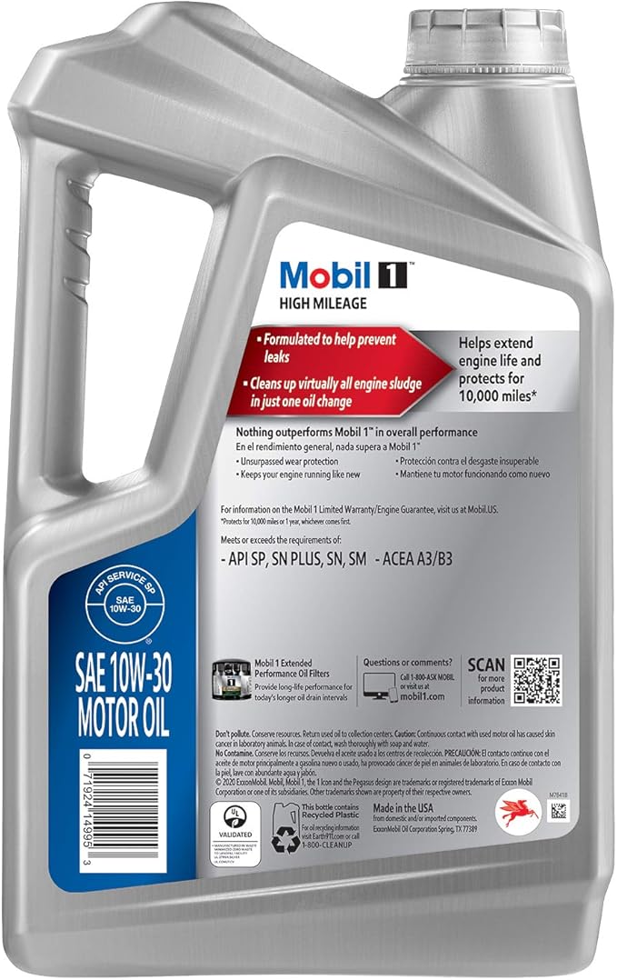 Mobil 1 Motor Oil 10W-30, 5 Quart | Full Synthetic | High Mileage | Pack of 2