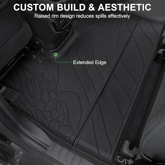 Car Floor Mats for Ford F-150 2015-2025 | F150 Lightning 2022-2025 SuperCrew (Rear w/o Fold Flat Storage) w/Carpet All Weather TPE Black Truck Liners Front & 2nd Row Door Protector Accessories