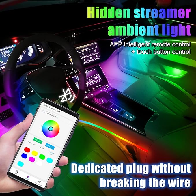 Car Interior Ambient Lights,18 in 1 128 Colorful LED Acrylic Fiber Optic Strip,Universal Multiple Modes Decoration Atmosphere with Music Sync Rhythm,APP Control,RGB Neon Lighting for All Cars