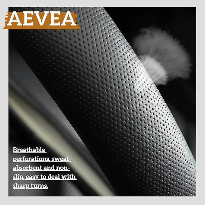 Cowhide Steering Wheel Cover Heat Resistant Anti-Slip Car Wheel Wrap Compatible with Most Makes and Models of Cars and Trucks with 14.5 to 15 Inch Steering Wheel (Black-1)