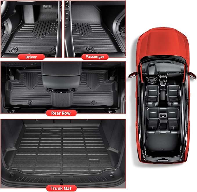 Wayhigh-All Weather Floor Mats and Cargo Mat Set Fit for 2025 2026 Nissan Armada/Infiniti QX80 7 Seats (Bucket Seat) TPE Car Mats Waterproof Heavy Duty Rubber Floor Liners for Armada 2025 Accessories