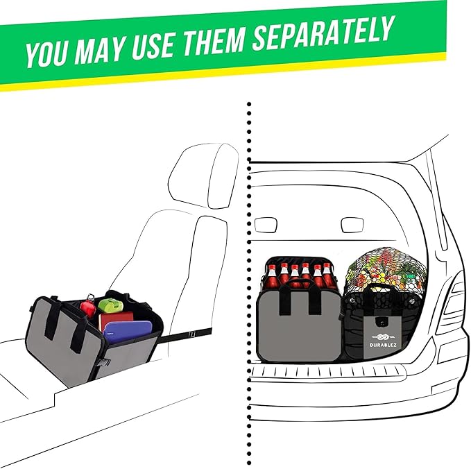 Extra Large Car Trunk Organizer for SUV - Trunk Storage - Modular Configurable Detachable Collapsible - Minivan Truck Sedan Van - 4 Compartment XXL, Gray