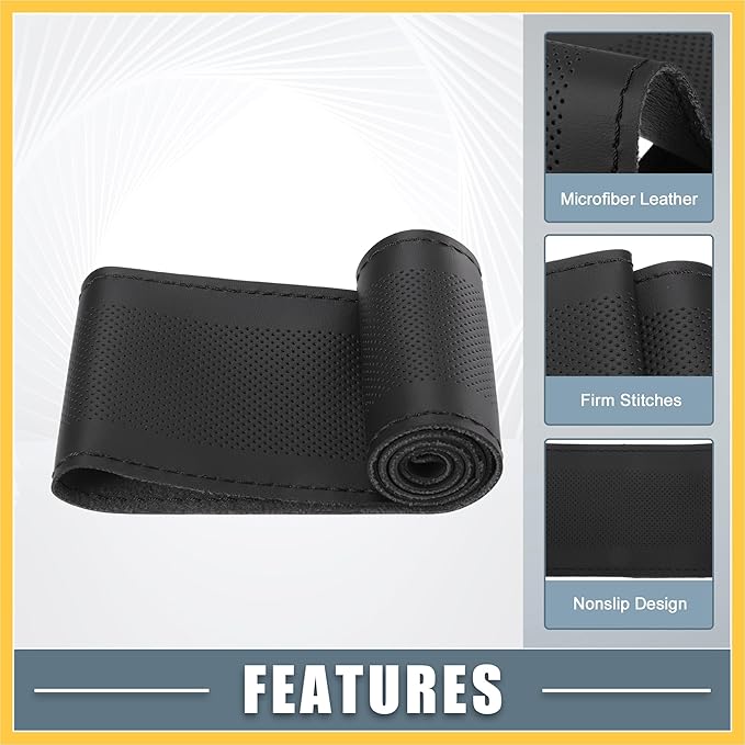 Car Hand Sewn DIY Steering Wheel Cover Breathable Comfortable 38cm Stitch on Wrap Cover Microfiber Leather Black Stitches Auto Replacement Parts