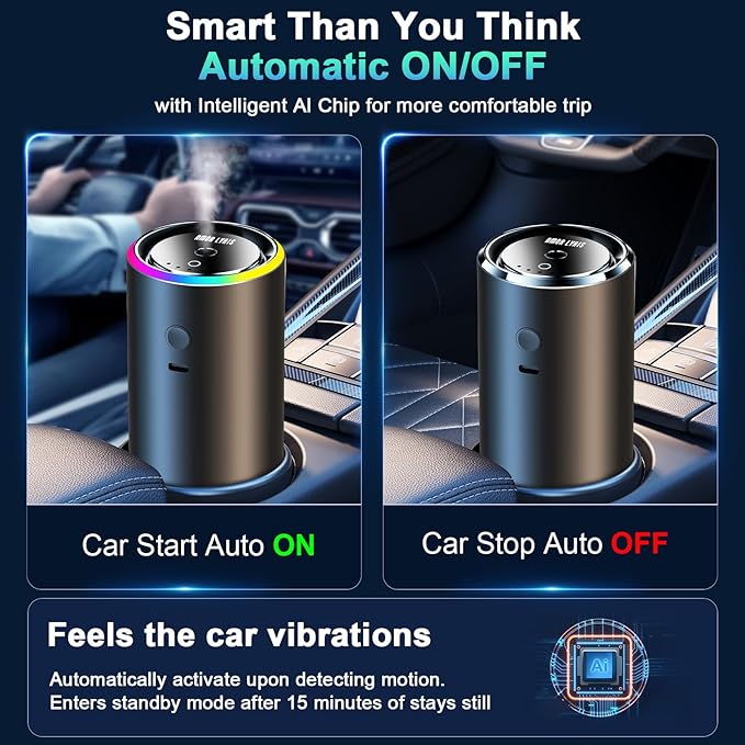 Smart Car Air Freshener Diffuser, Car Diffuser Air Fresheners Long Lasting with 100ml Capacity Essential Oil Last 6 Months, RGB Music Syncing Light, Auto On/Off, 5 Adjustable Car freshener, Ocean