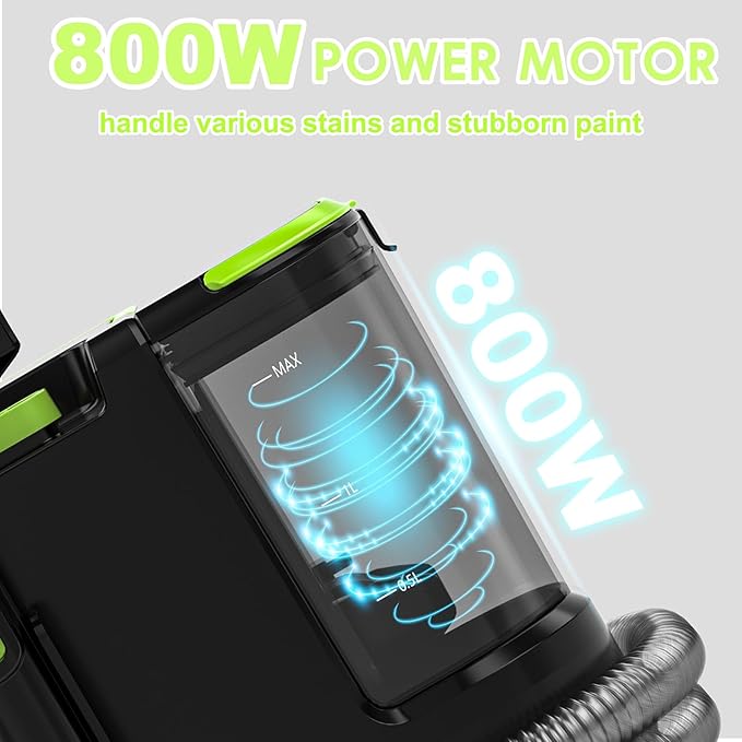 Portable Carpet & Upholstery Cleaner, Deep Cleaning for Rugs, Couch, Curtain, Car Interiors Stains, Pet & Family Friendly, 21 Kpa suction with 800W high-performance motor, 120V (Green)