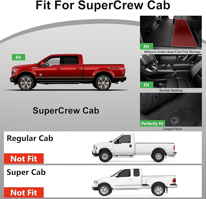 Floor Mats for Cars, Car Mats Full Set for 2015-2025 Ford F-150/F150 Super Crew (Includes 22-25 Lightning Models), All Weather TPE Floor Liners for 1st & 2nd Row Automotive Floor Mats- Black