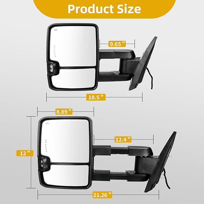 DWVO Telescoping Towing Mirrors for Chevy Silverado GMC Sierra 2007-2014, 2500HD 3500HD Tahoe Suburban Avalanche Yukon XL Denali, Power Heated Folding Mirrors with Turn Signal & Spot Light