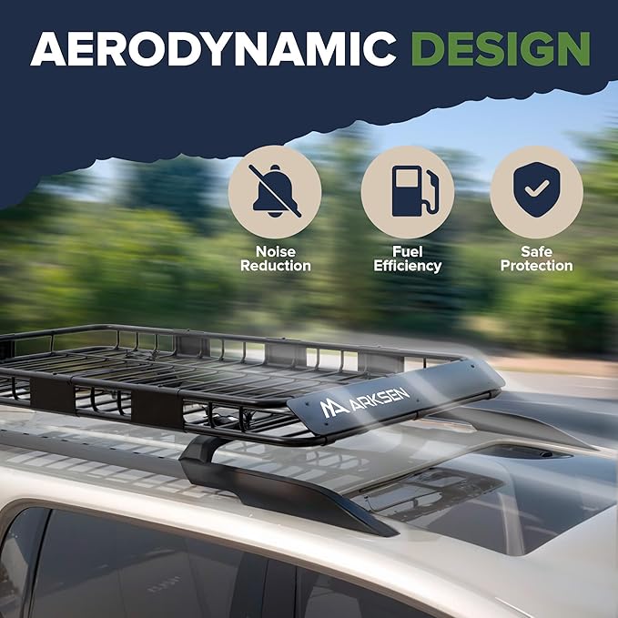 ARKSEN 64 x 39 x 4 Inch Upgrade Universal Roof Rack with Waterproof Bag, Cargo Net, 2 Ratchet Straps - 150Lbs Capacity Heavy Duty Rooftop Cargo Carrier with Extension for Car, SUV & Pickup