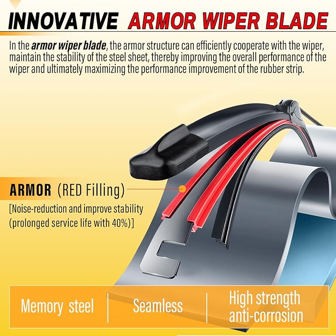 AUTOBOO 24" and 24" Windshield Wipers Blades (Pack Of 2),OEM Quality Premium All-Seasons Wiper blades,Stable and Quiet Armor wiper blades