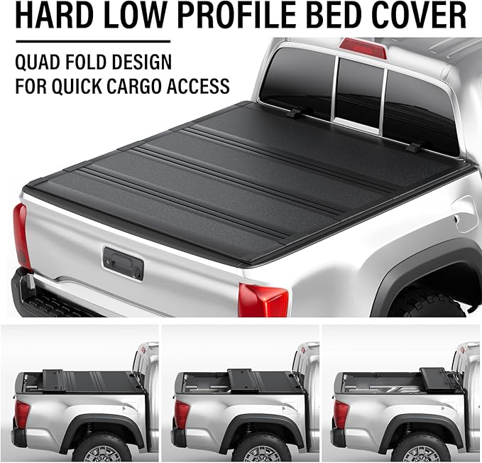Hard Low Profile Quad-Fold Aluminum Truck Bed Tonneau Cover Compatible with 2016-2023 Toyota Tacoma 5ft Bed (60")