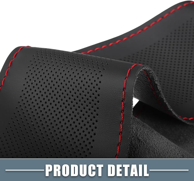 Car Hand Sewn DIY Steering Wheel Cover Breathable Comfortable 32-35cm Stitch on Wrap Cover Microfiber Leather Black Stitches Red