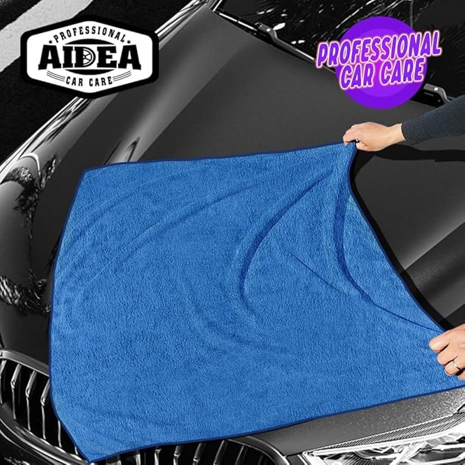 AIDEA Microfiber Towels for Cars-4PK, Large Professional Car Drying Towel, Scratch-Free & Absorbent Drying Towel for Cars, SUVs, RVs, Trucks, and Boats, 24inx 31in, Blue