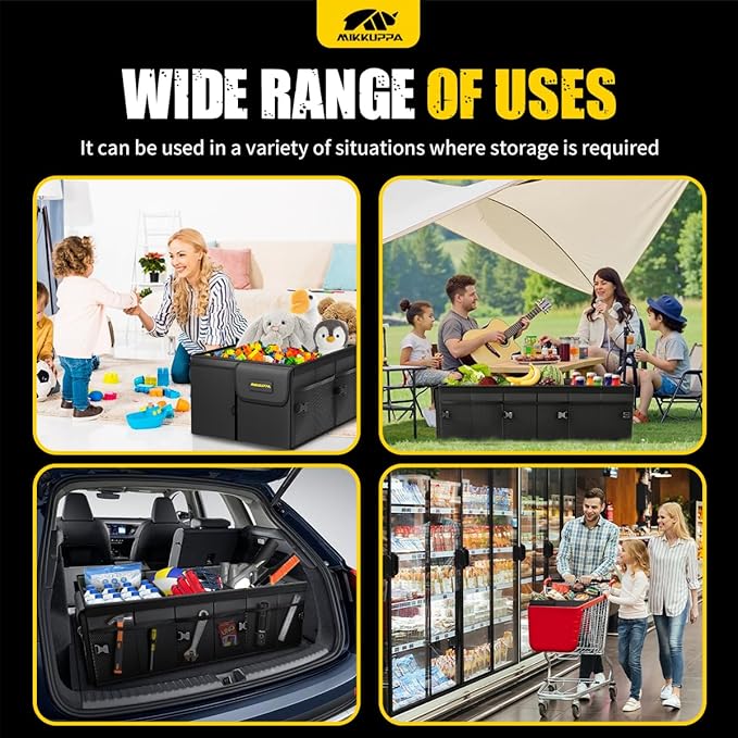 MIKKUPPA Car Trunk Organizer - 95L Collapsible Trunk Organizer with Lid, Sturdy Car Storage for SUV Auto Truck Van with Adjustable Straps and Non Slip Bottom (Black, X-Large)