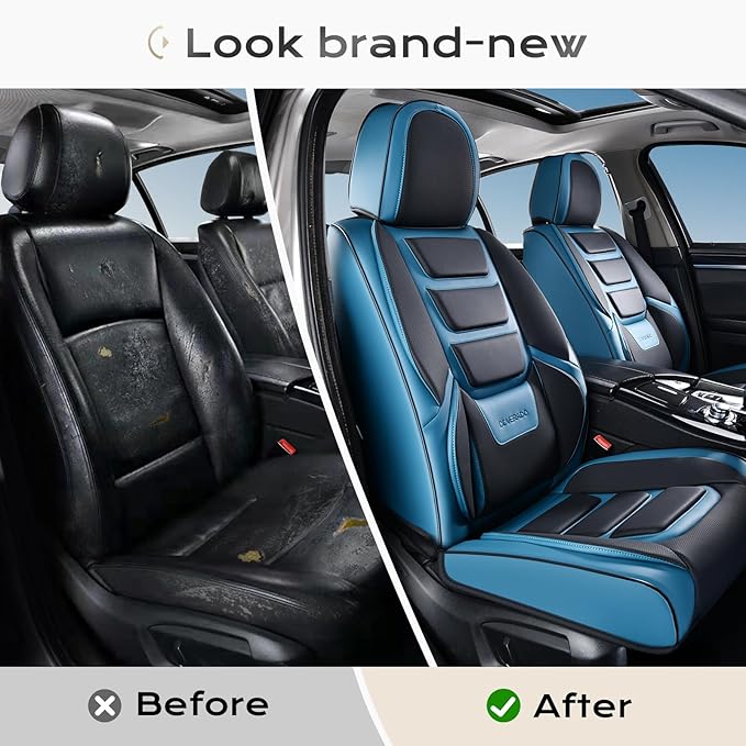 Coverado Car Seat Covers, Front Covers for Cars, Car Seat Cover Front Seats, Automotive Seat Cover, Waterproof, Leather Car Seat Cushion, Universal Interior Covers Seat Protectors for Most Cars Blue