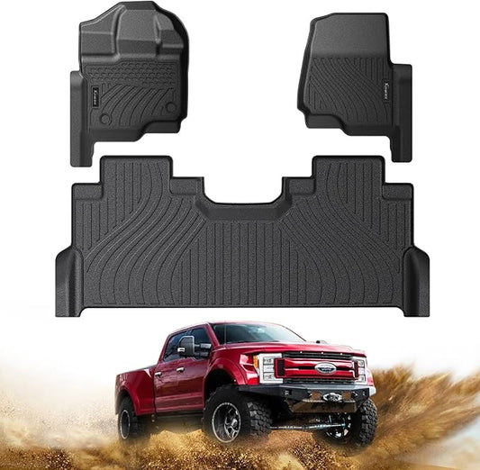 Floor Mats for Cars, Car Mats Full Set for 2017-2025 Ford F250 F350 Super Duty Crew Cab with Under Seat Storage, TPE All Weather Floor Mats for 1st & 2nd Row Automotive Floor Mat- Black