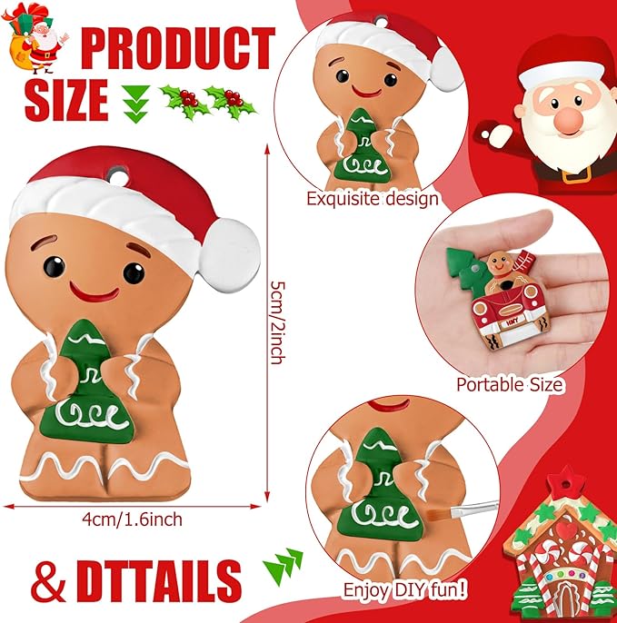 TecUnite 28 Pcs Ceramic to Paint Christmas Ornament Crafts Adults Unpainted DIY Ceramic Figurines Decorate and Paint Your Own Ornaments Kits DIY Craft Xmas Holiday Activities(Gingerbread Man)