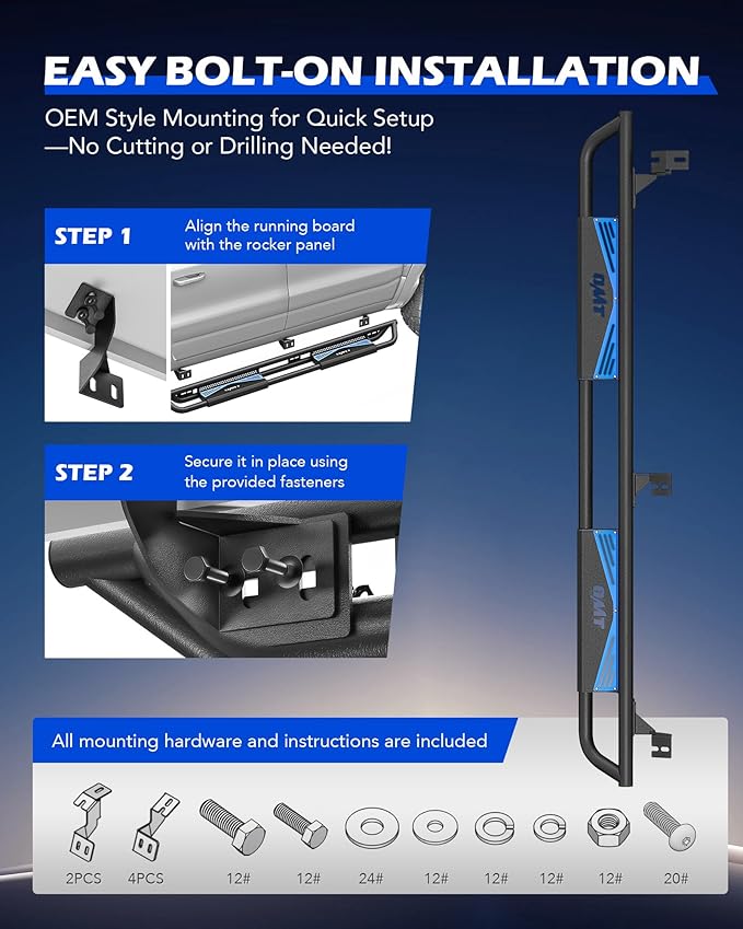 Running Boards Compatible with Toyota Tacoma Double Cab 2005-2023, 6.6" Side Steps with Paintable Step Plates, Heavy Duty Nerf Bar with Triple-Shield Anti-Corrosion Technology, Single Stair
