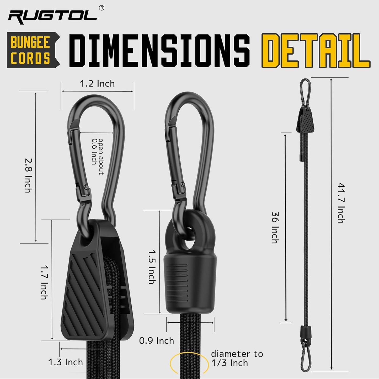 Bungee Cords with Hooks, Upgrade 36 inch Adjustable Bungee Cords with Carabiner Hooks, Easy to Adjust from 7'' to 36'' Elasticity UV-Resistance Bungee Straps Heavy Duty for Bike, Cargo, Tent, 12 Pack