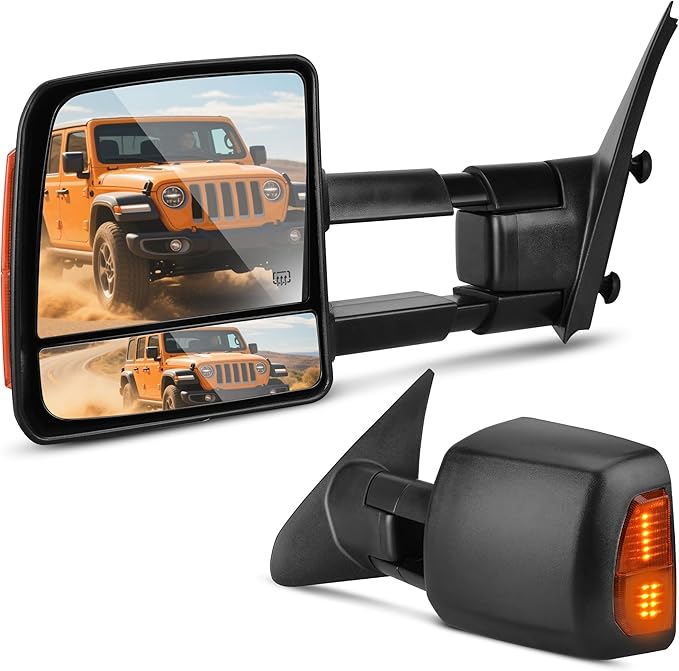 DWVO Towing Mirrors Fits 2007-2017 Toyota Tundra, Power Adjusted Heated Turn Signal Light Manual Telescoping and Folding Tow Mirror