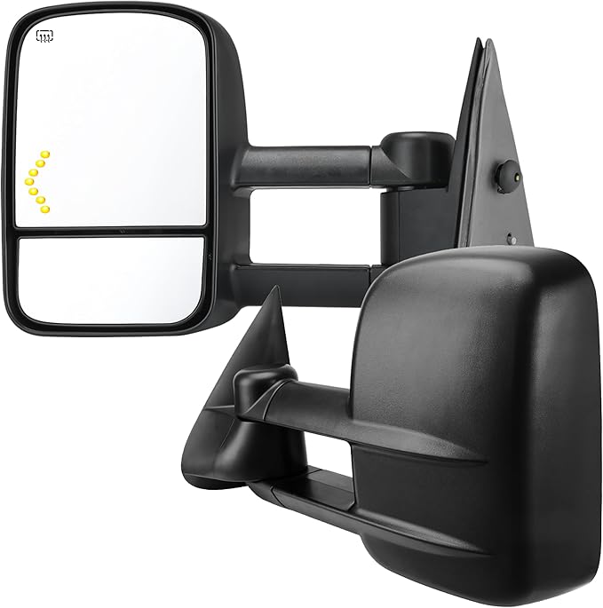 AUTOSAVER88 Tow Mirrors Compatible with 2007-2014 Chevy Silverado GMC Sierra, Power Heated Driver and Passenger Side Replacement Towing Mirror Set with Turn Signal and Dual Glass