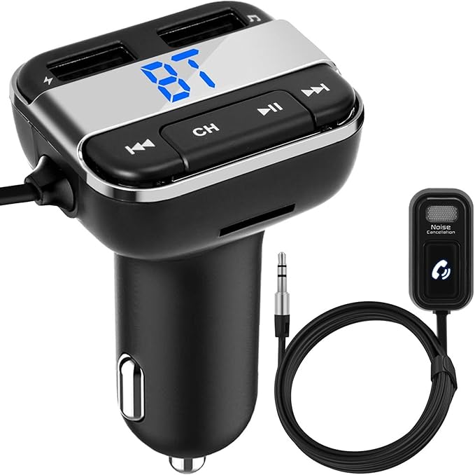 Pyle Cigarette Lighter Bluetooth FM Transmitter - Universal Wireless Car Bluetooth Adapter, Music Audio Stereo Radio Receiver w/Mic, Handsfree Calling, Siri/Google Asst, USB, SD Card Slot - PBT91.5