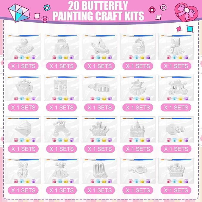 JellyArch 20 Set Princess DIY Painting Kit Ceramic to Paint Your Own Princess Rainbow Castle Statues Unpainted Plaster Figurines Brushes Acrylic Paints Bags Party Favor for Adults