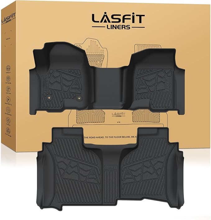 LASFIT Floor Mats 2019-2026 for Chevy Silverado/GMC Sierra 1500, 2020-2026 2500HD 3500HD, Double Cab/Bench Seat Only, Fit Without Rear Underseat Storage Box, All Weather TPE Custom Fit Floor Liners