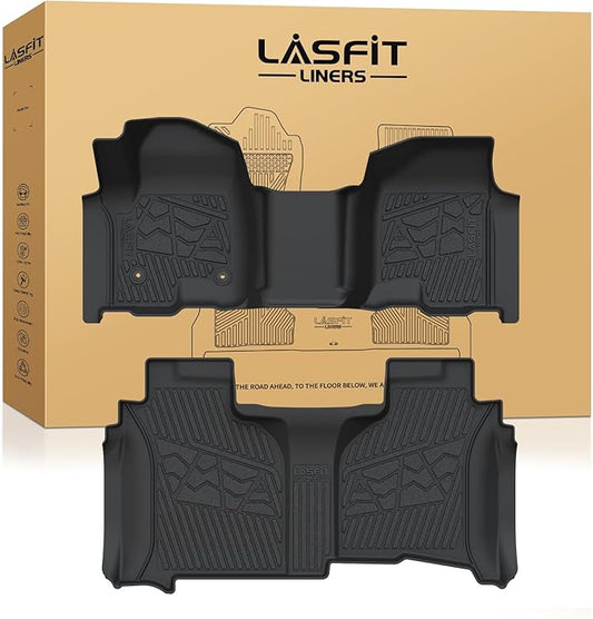 LASFIT Floor Mats 2019-2026 for Chevy Silverado/GMC Sierra 1500, 2020-2026 2500HD 3500HD, Double Cab/Bench Seat Only, Fit Without Rear Underseat Storage Box, All Weather TPE Custom Fit Floor Liners