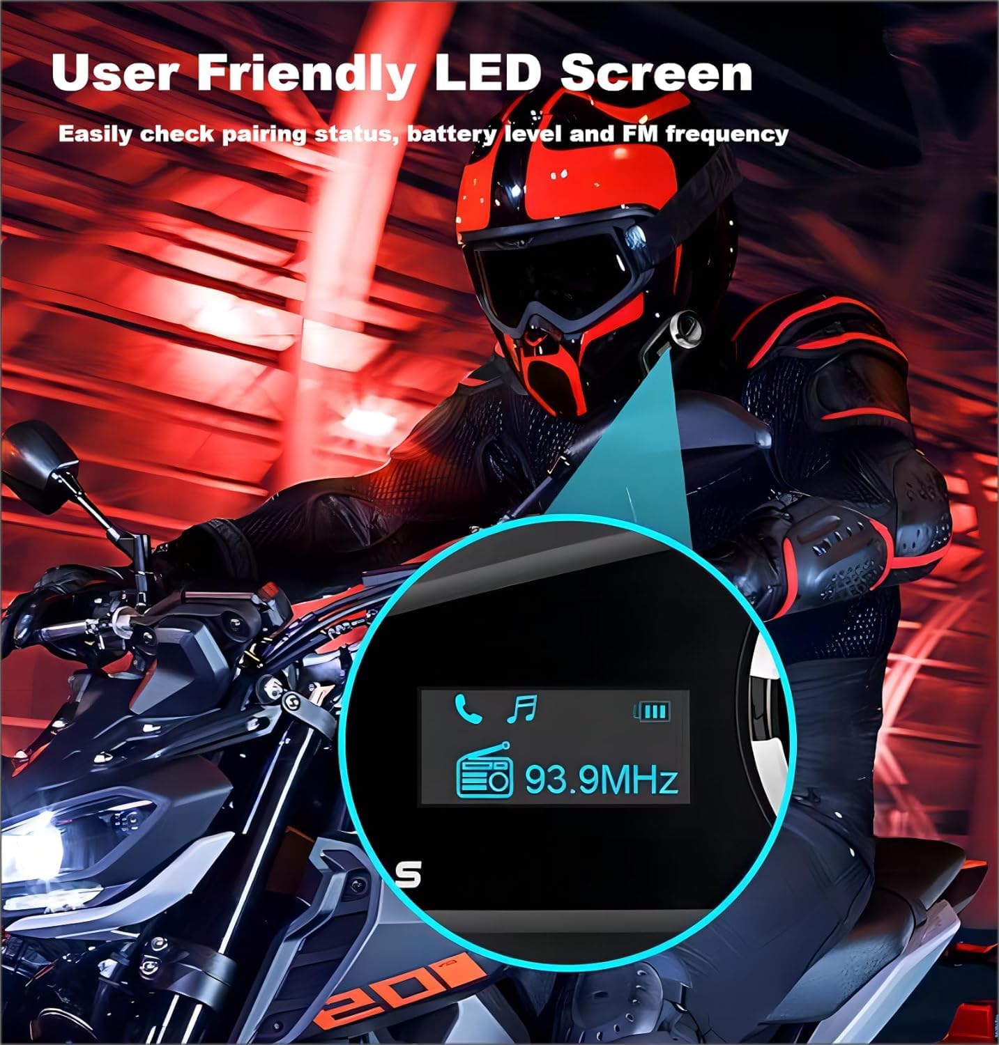 Fodsports FX6S Motorcycle Helmet Bluetooth, 1000m Motorbike Intercom Bluetooth, 6-Way Motorcycle Helmet Communication System/Voice Dial/Universal Pairing/FM Radio (1 Pack FX6S with LED)