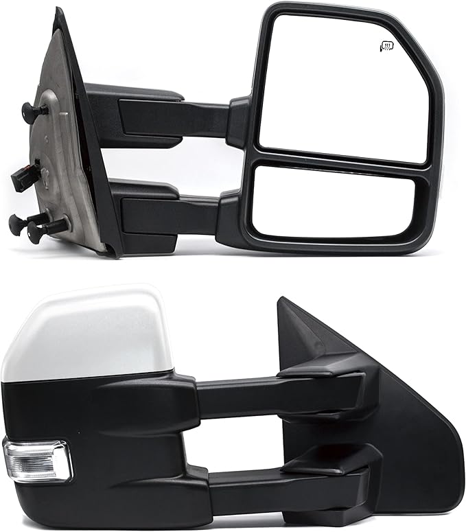 WLLW Upgrade style Towing Mirrors fit for 2004-2006 2007-2014 Ford F150 Pickup Power Heated Defrost Tow Mirrors with LED Turn Signal Puddle Light Chrome Cap