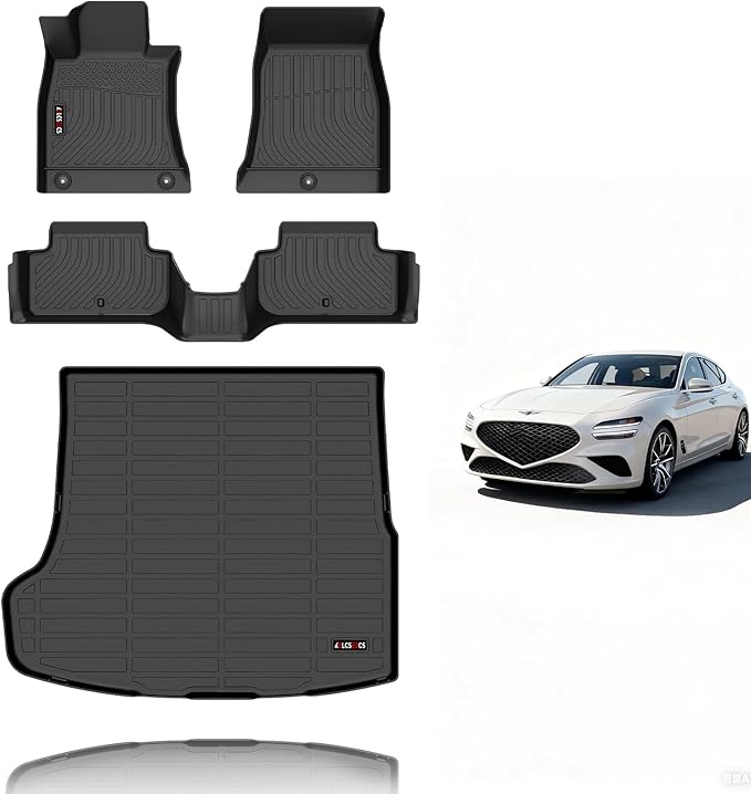 KELCSEECS Floor Mats & Cargo Liner for 2026 2025 2024 2023 2022 2021 2020 2019 Genesis G70 RWD Car Mats Genesis G70 RWD All Weather Floor Mats Trunk Mat Accessories Black