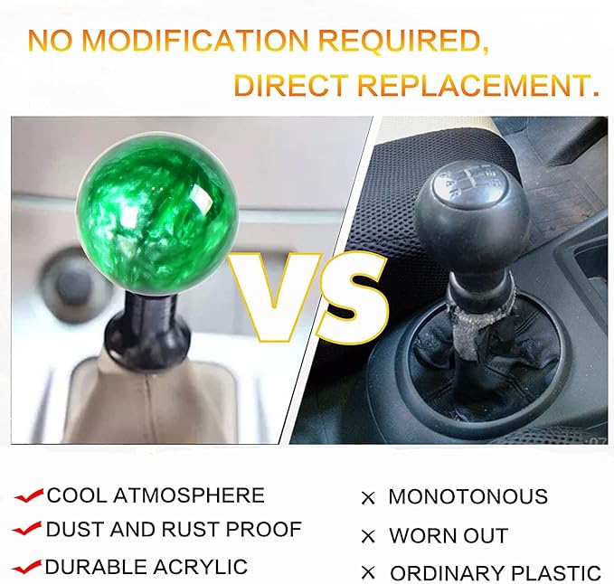 Round Ball Shift Knob Universal Marble Style Gear Shift Knob 5 6 Speed for Manual Automatic Vehicles with Adapters (Green)