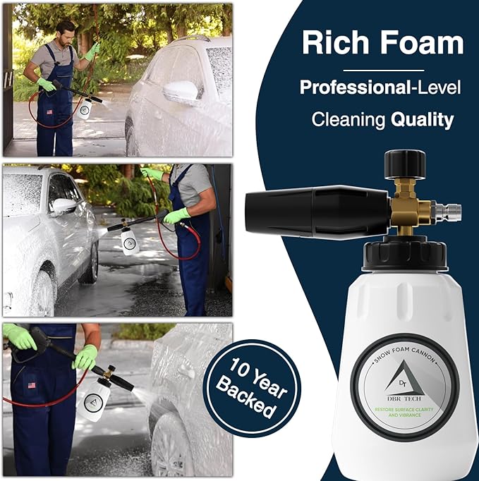 Foam Cannon for Pressure Washer, 1.1mm Orifice, 1000-4000 PSI, 1/4 Inch Quick Connector, Wide Neck and Adjustable Spray, Heavy Duty Car Snow Foam Blaster for Superior Foaming & Deep Clean, Black
