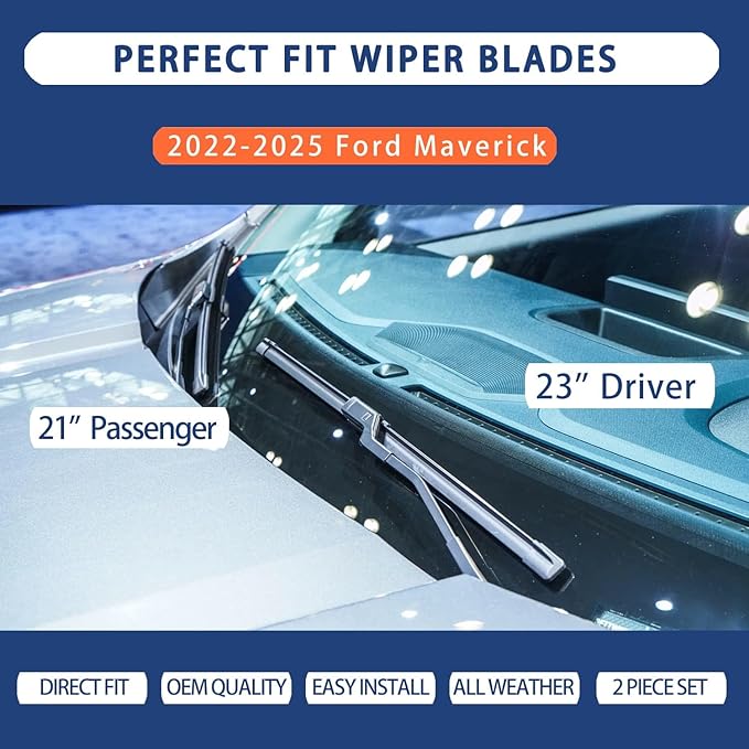 Windshield Wiper Blades for 2022 2023 2024 2025 Ford Maverick - Front Set (23"+21") Premium All-Weather Beam Wipers