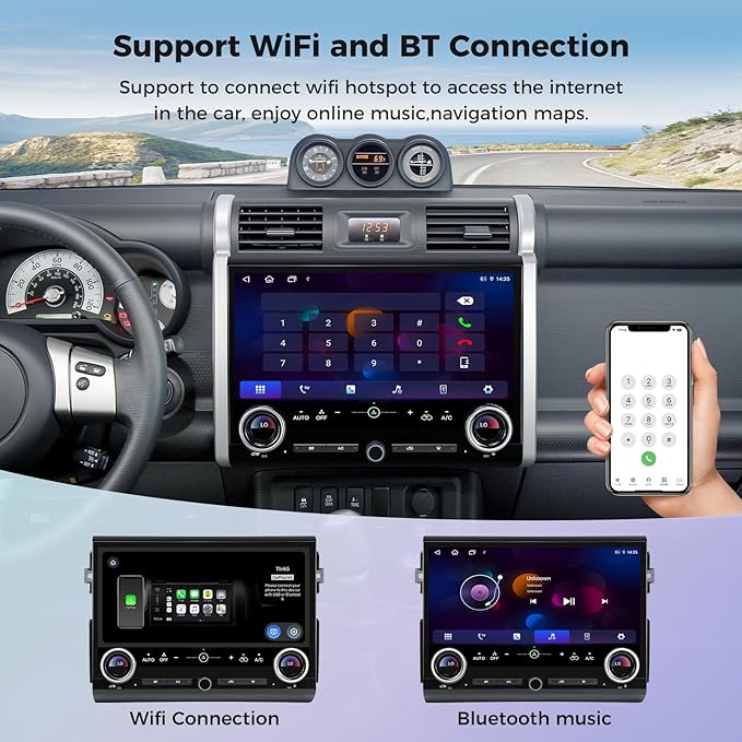15" Touchscreen Car Stereo Radio for Toyota FJ Cruiser 2007-2021 with Wireless CarPlay Android Auto 8 Core 6+128GB BT/WiFi/SWC Andriod 13 GPS Navigation Head Unit Dash Kit Replacement Upgrade