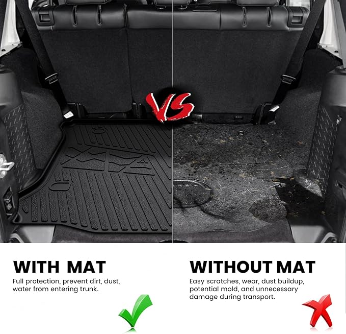 LASFIT Trunk Mat for Jeep Wrangler 2011-2018 JK Unlimited 4-Door Without Subwoofer (NOT for JL or 2-Door) All Weather TPE Custom Fit Cargo Mat Trunk Liner Cargo Liner, Black