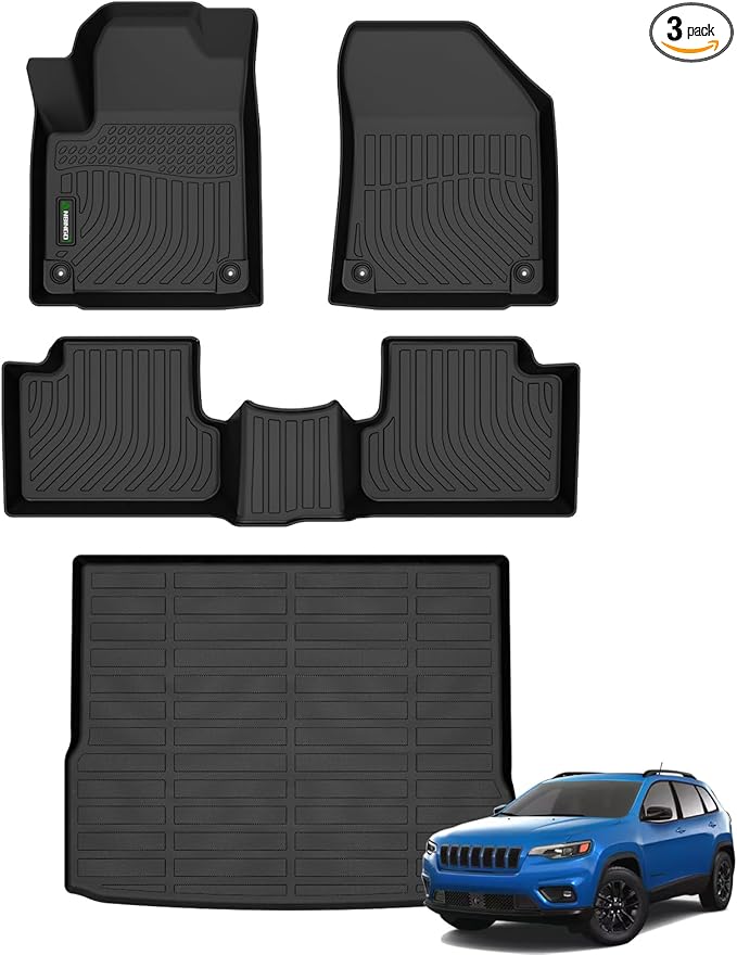 ANBINGO®-Floor Mats & Cargo Liner for Jeep Cherokee 2014-2023 (Not Fit Grand Cherokee) 2Row Floor Mat & Trunk Mats All Weather Rubber Mats Liner Accessories Black