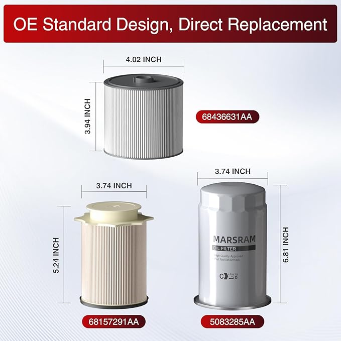 Marsram 6.7 Cummins Fuel Filter and Oil Filter Kit Fits for 2019-2023 Ram 2500 3500 4500 5500, 6.7 Cummins Oil Filter for 2019 2020 2021 2022 2023 Dodge Ram Replaces 68157291AA 68436631AA 5083285AA