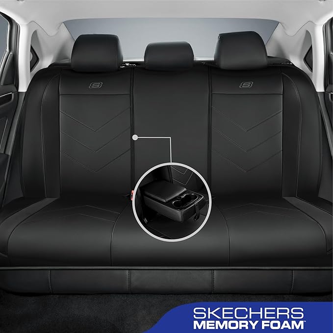 Skechers Car Seat Covers,Luxury Faux Leather Seat Covers,Waterproof Anti Slip Car Seat ProtectorFull Set,Car Accessories Airbag Universal Fit for Most Cars,Vans,Trucks,SUV,Black